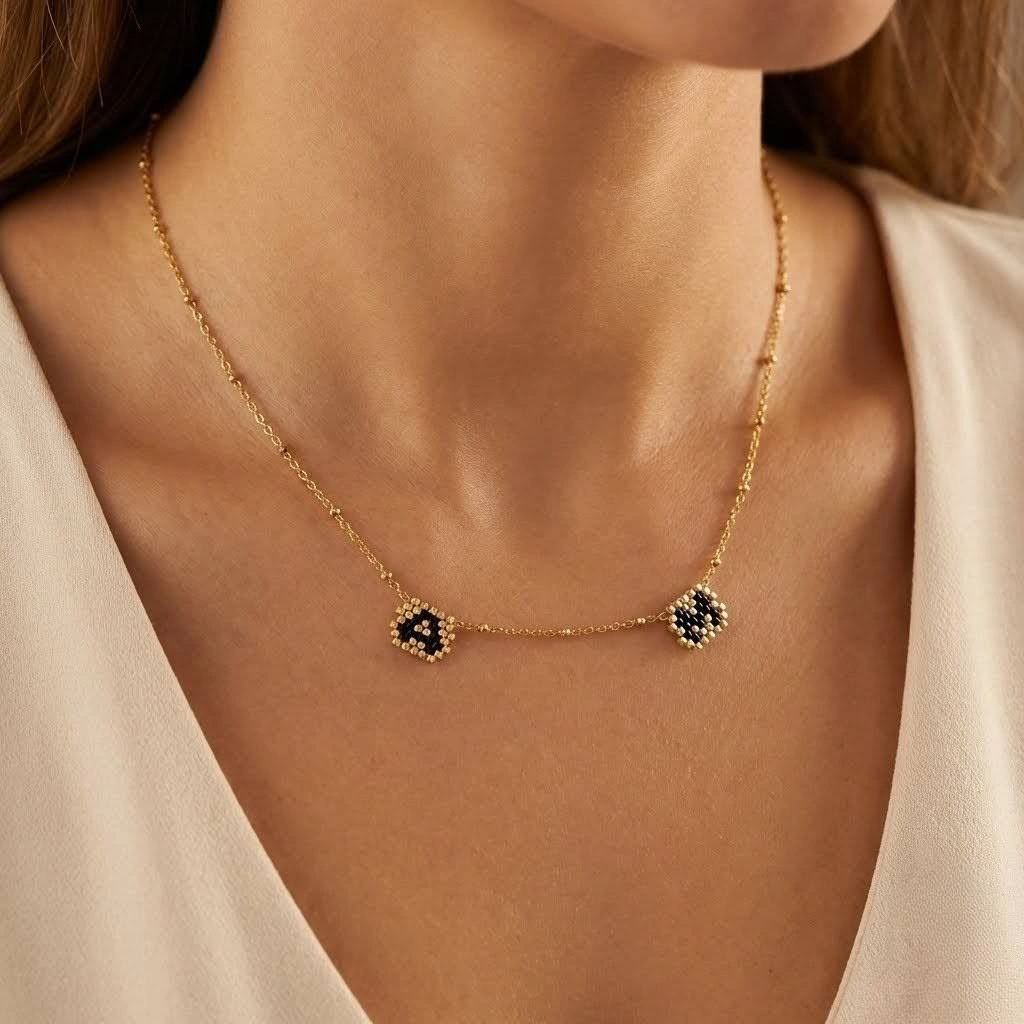 Two Tiny Initial Letters Necklace - 7