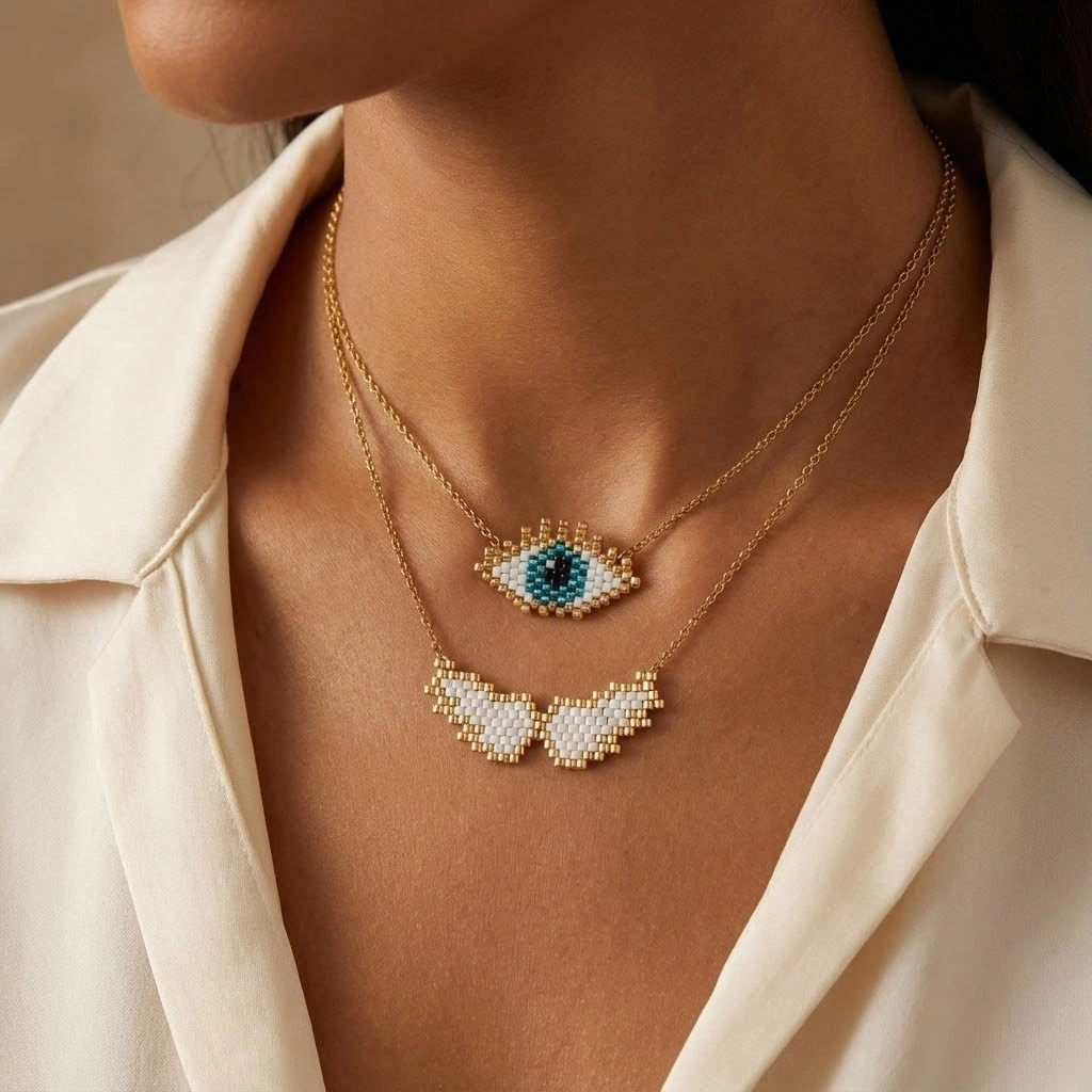 Large Eye Lashes Necklace - 2