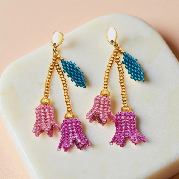 Pink Bellflowers Earrings