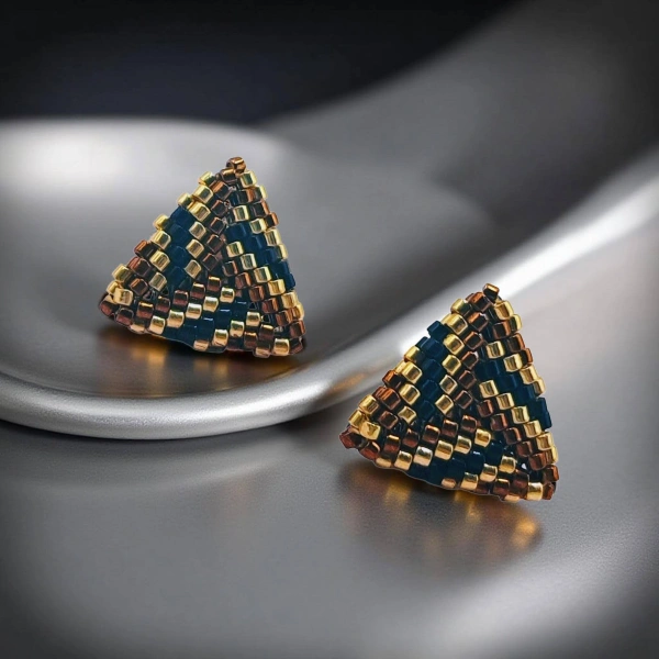 Golden 3D Triangle Earrings